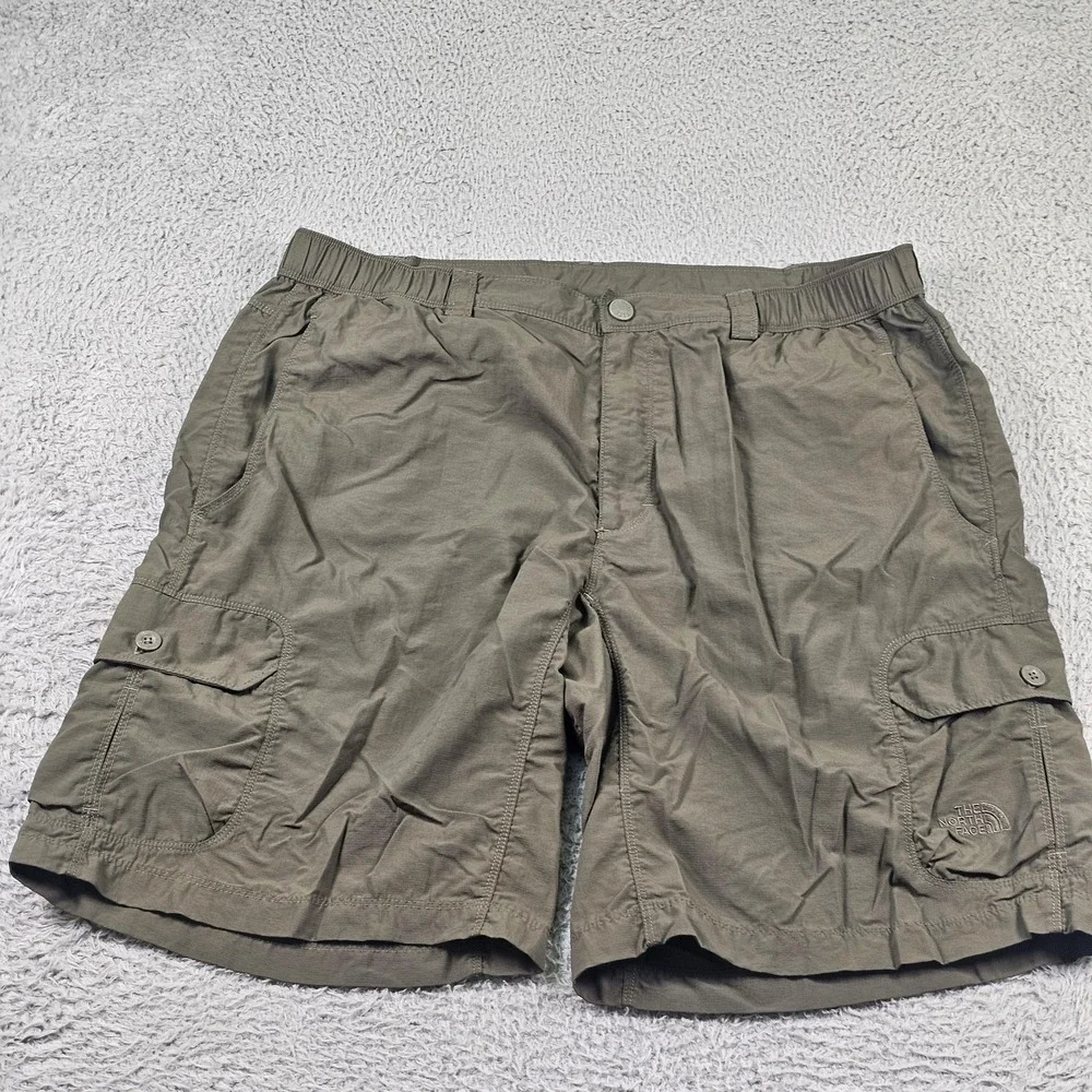 The North Face Cargo Shorts Mens‎ 36 Green Nylon Elastic Waist Hiking Outdoor